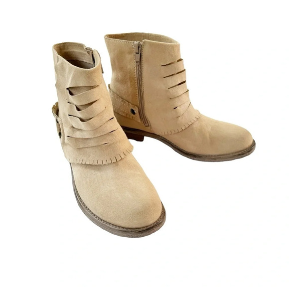 Sundance Suede Western Fringe Ankle Boot Bootie Beige Size 36 - Picture 4 of 11